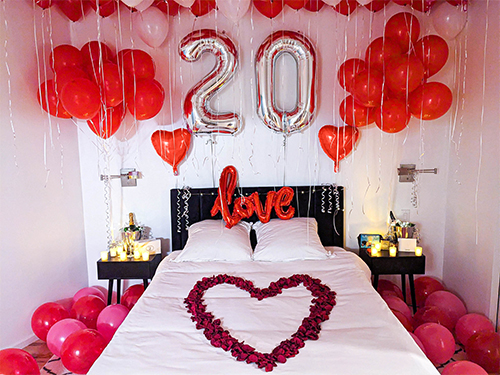 The Big Anniversary with Love Room Decoration in Red with Number Balloons