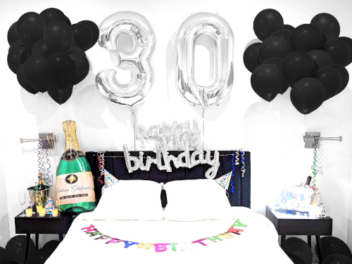 Happy Birthday Room Decoration in Black with Number Balloons