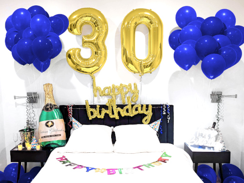 Happy Birthday Room Decoration in Blue with Number Balloons