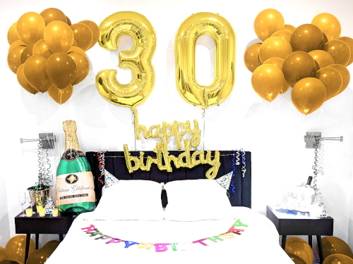 Happy Birthday Room Decoration in Gold with Number Balloons