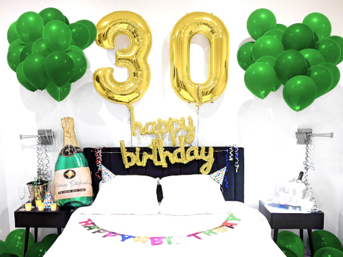 Happy Birthday Room Decoration in Green with Number Balloons