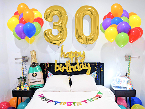 Happy Birthday Room Decoration in Multi-Colors with Number Balloons