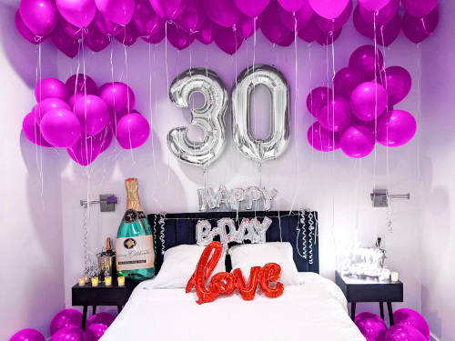 Happy Birthday Ceiling of Pink Balloons Room Decoration with Number Balloons