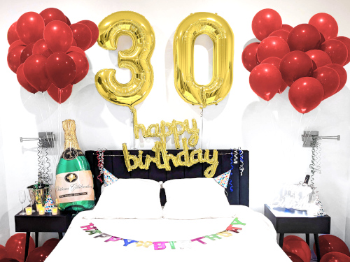Happy Birthday Room Decoration in Red with Number Balloons