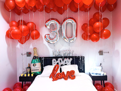 Happy Birthday Ceiling of Red Balloons Room Decoration with Number Balloons