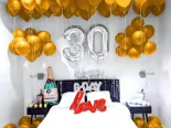 Happy Birthday Ceiling of Gold Balloons Room Decoration with Number Balloons