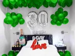 Happy Birthday Ceiling of Green Balloons Room Decoration with Number Balloons