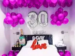 Happy Birthday Ceiling of Pink Balloons Room Decoration with Number Balloons