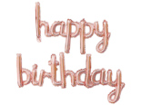 happy birthday rose gold foil lowercase cursive letter balloon