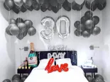 Happy Birthday Ceiling of Silver Balloons Room Decoration with Number Balloons