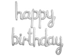 happy birthday silver foil lowercase cursive letter balloon